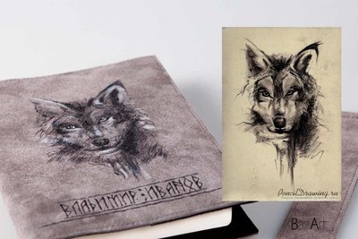 Подарок ручной работы из натуральной кожи | Волк и руны